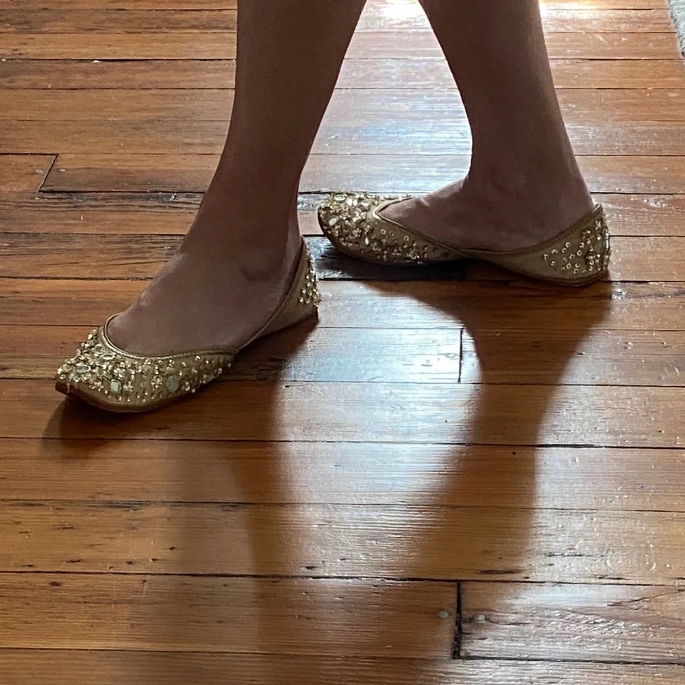 Tan Flats with Intricate Embellishments and Slip-On Design - Picture 6 of 6